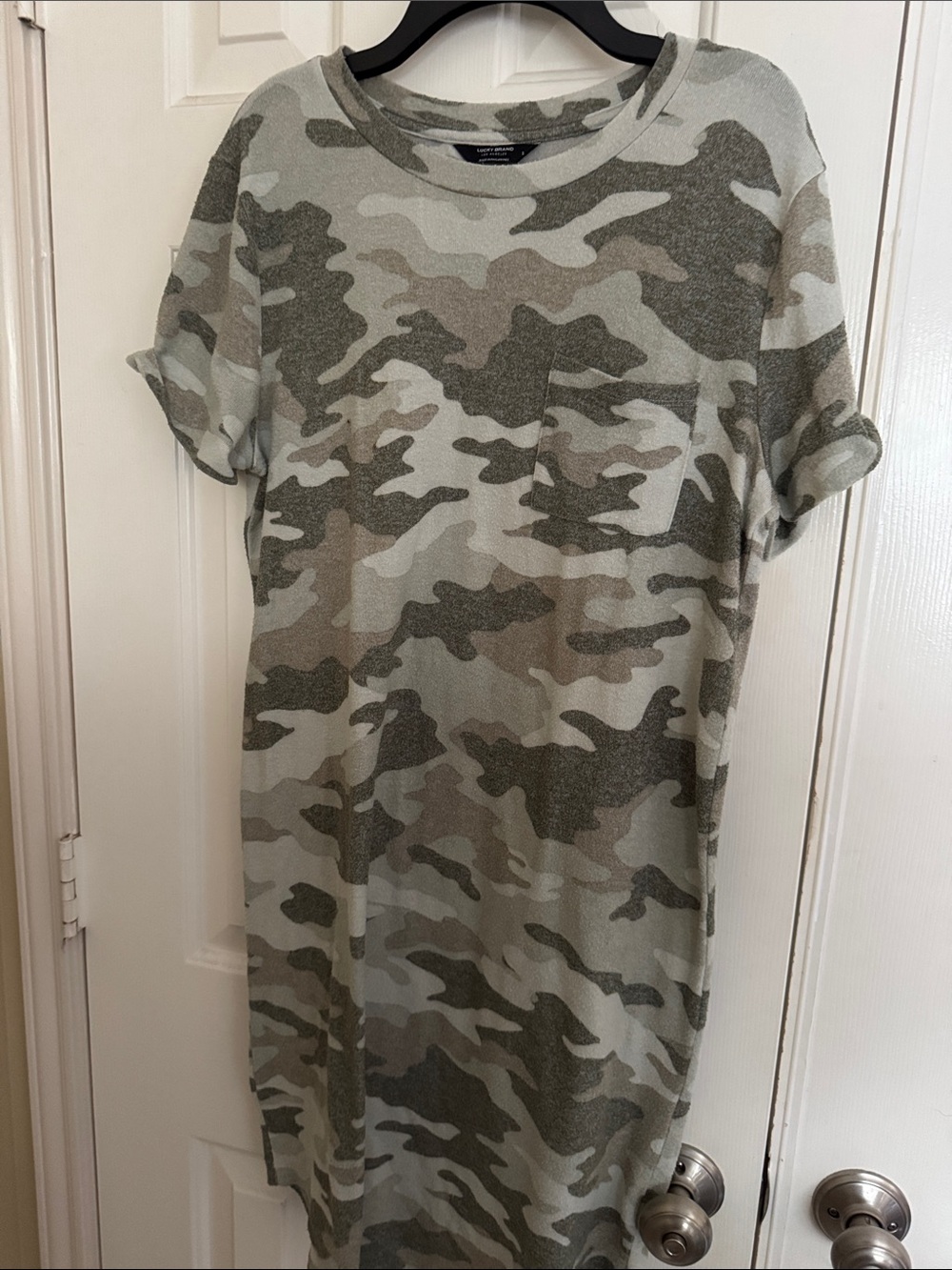 Lucky Brand women’s Short Sleeve Camo Tee in Olive and Tan